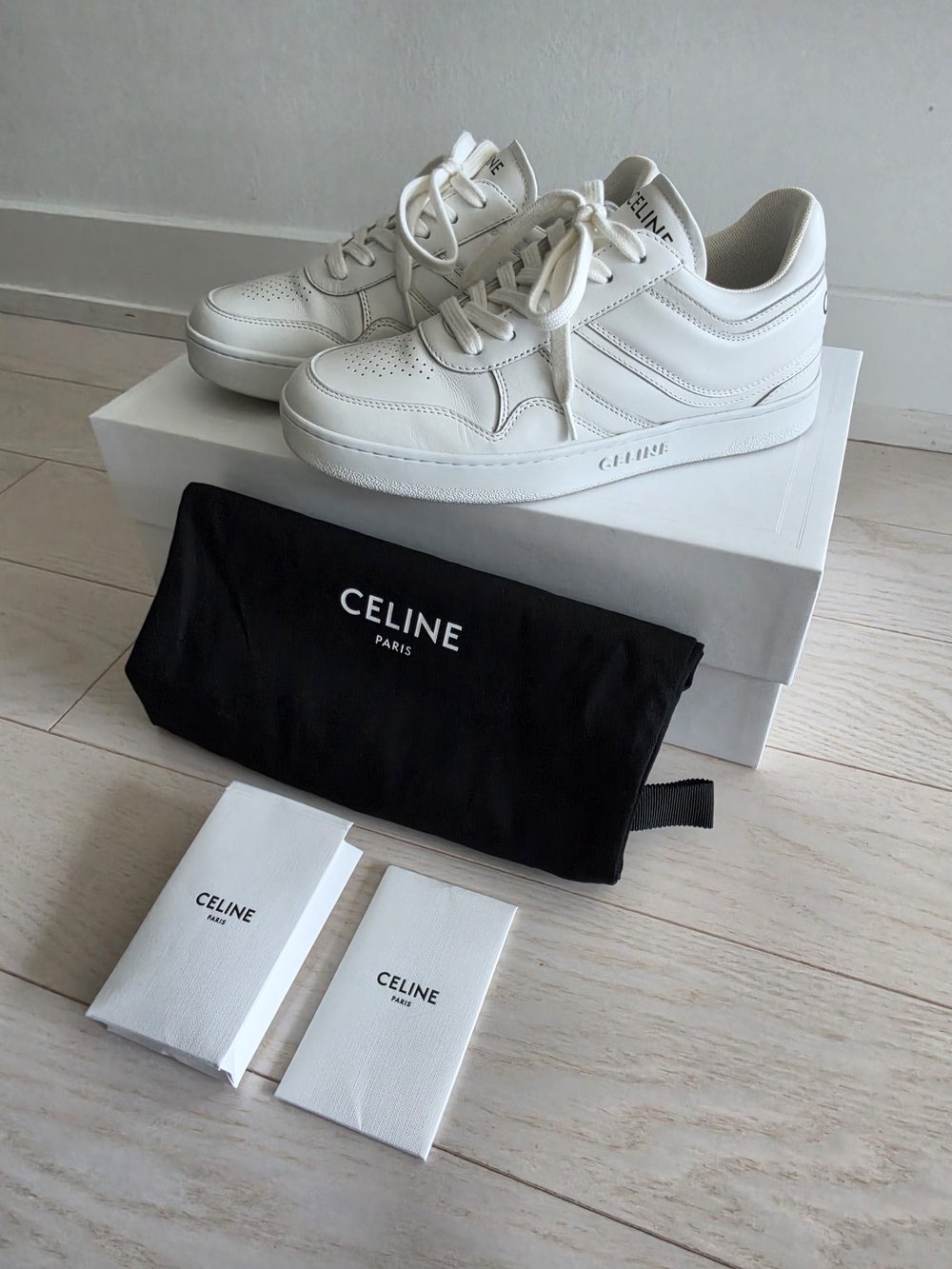 CELINE White Leather Low-Top Sneakers sz 36